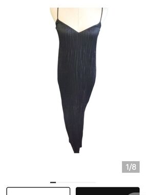 All Saints Black Pleated Maxi Slip Dress with Spaghetti Straps